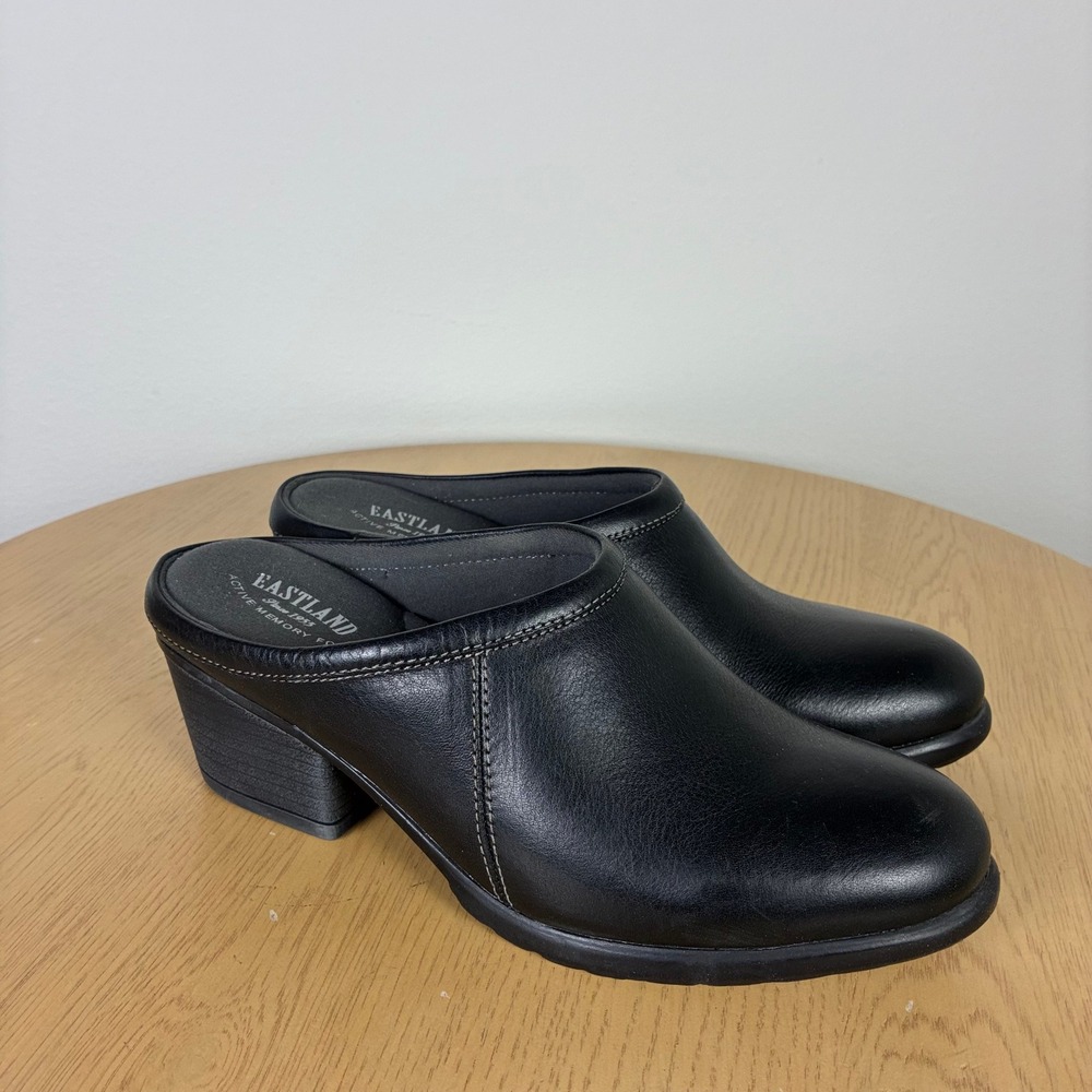 Eastland Leather Clog Mules Block Heel Round Toe Clogs Womens 7 Boho Comfort